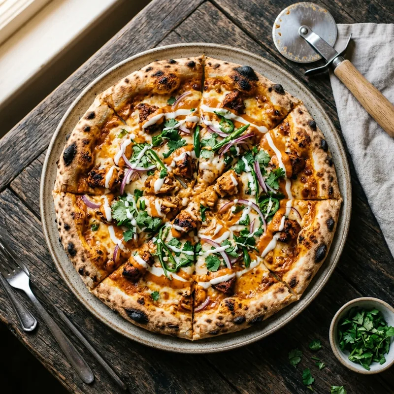 Butter Chicken Pizza — Indian indo-fusion dish served ready to eat