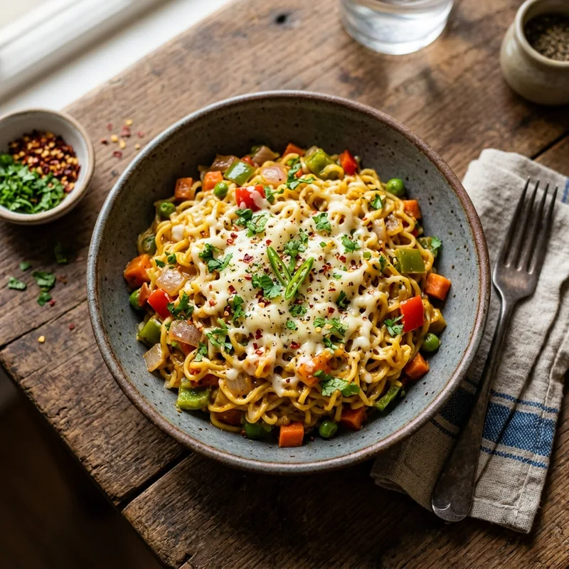 Cheese Maggi — Indian indo-fusion dish served ready to eat