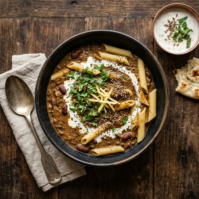 Dal Makhani Pasta — Indian indo-fusion dish served ready to eat
