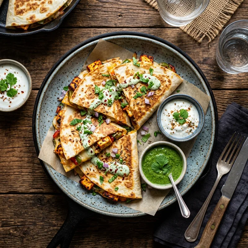 Paneer Tikka Quesadilla — Indian indo-fusion dish served ready to eat