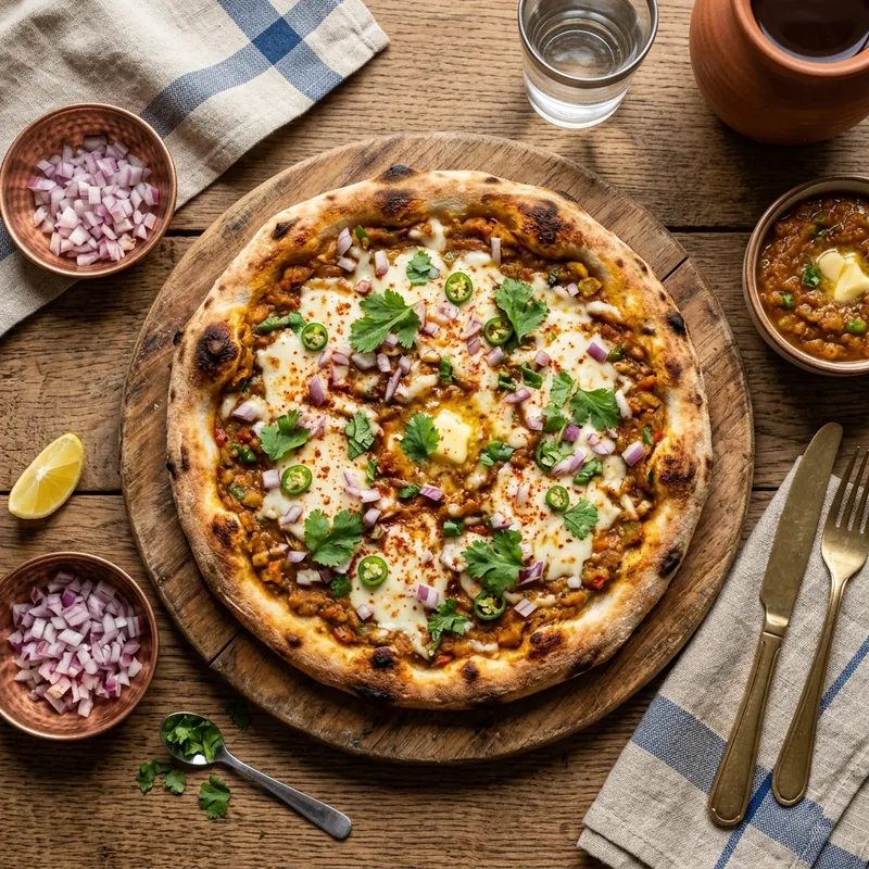 Pav Bhaji Pizza — Indian indo-fusion dish served ready to eat