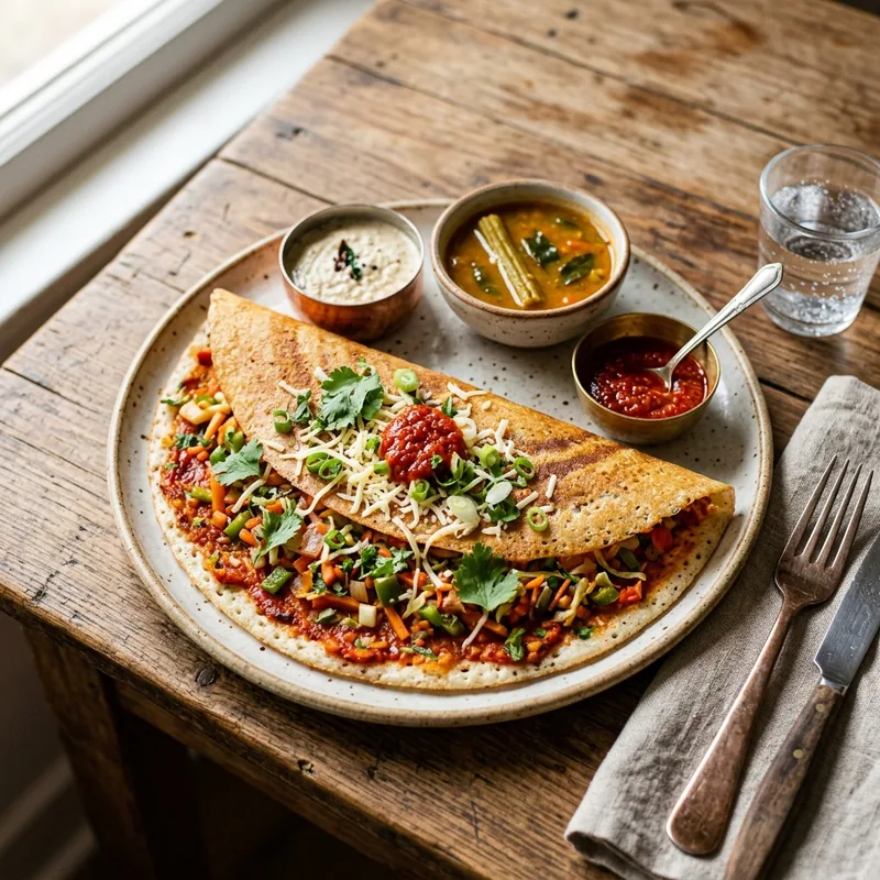 Schezwan Dosa — Indian indo-fusion dish served ready to eat