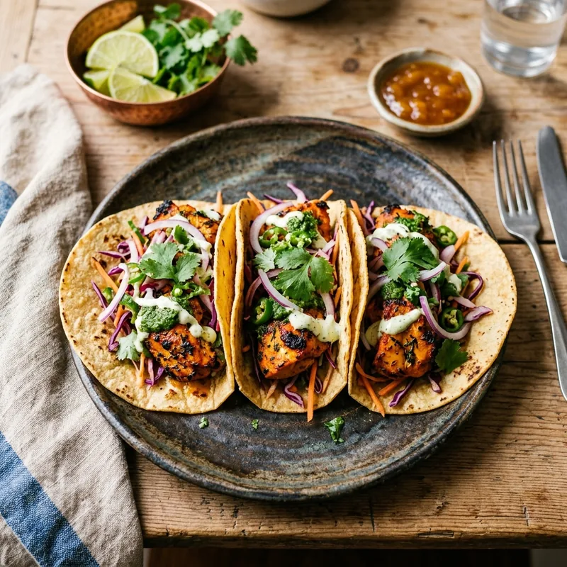 Tandoori Chicken Tacos — Indian indo-fusion dish served ready to eat